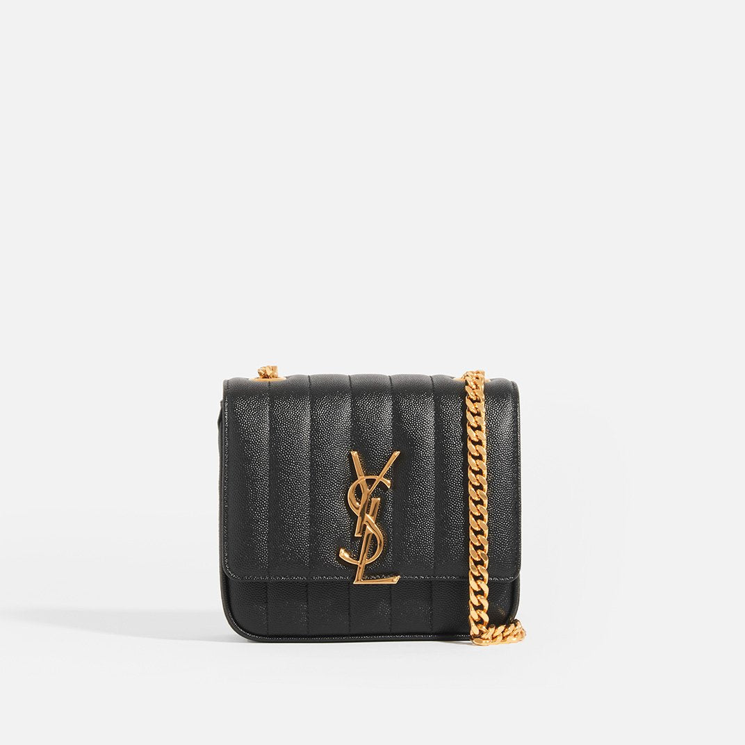 SAINT LAURENT Vicky Grained Leather Crossbody in Black