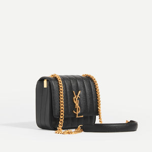 SAINT LAURENT Vicky Grained Leather Crossbody in Black
