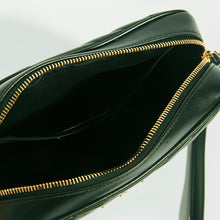 Load image into Gallery viewer, Inside of SAINT LAURENT Lou Camera Bag in Dark Green Matelassé Leather