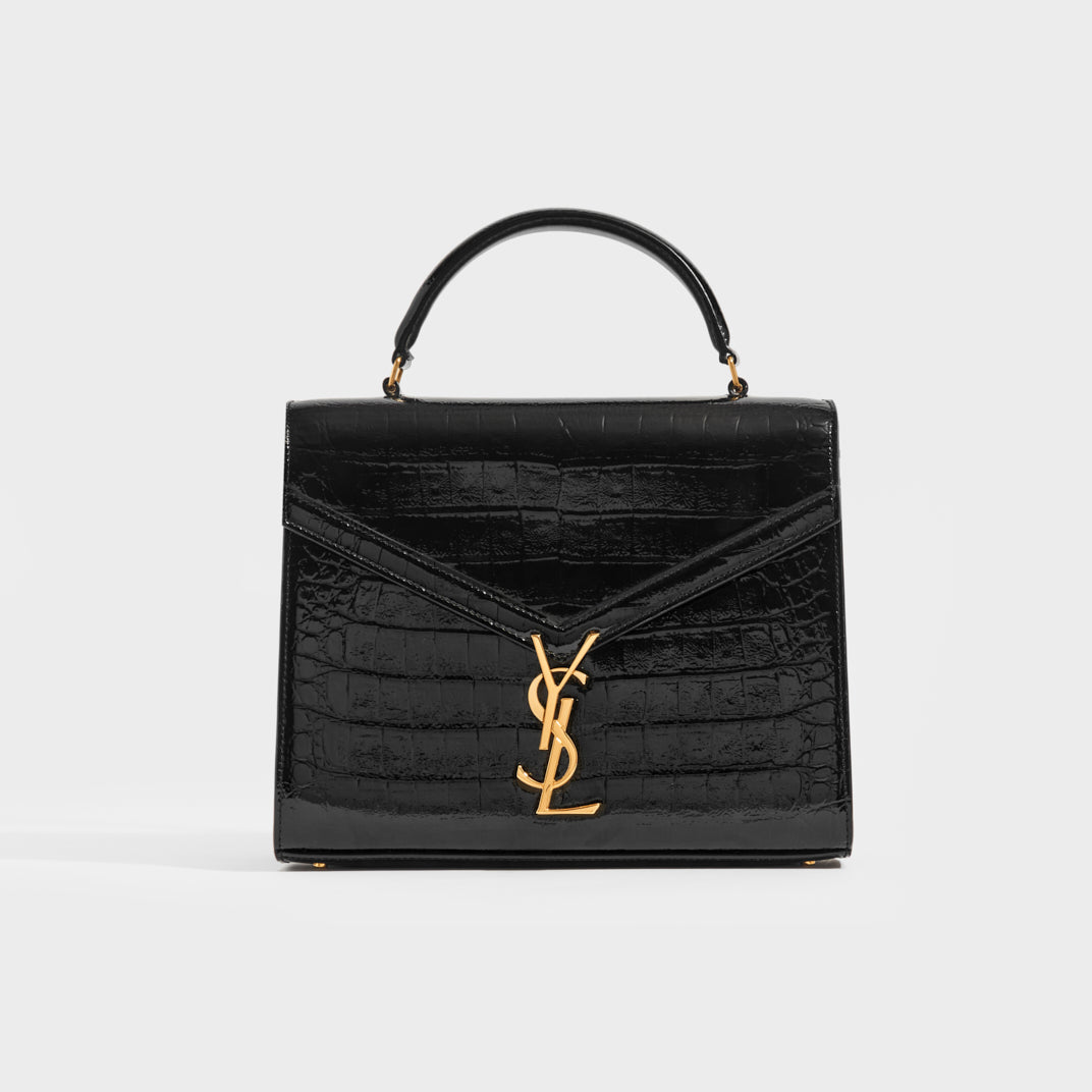 White YSL-logo croc-effect leather clutch bag, Saint Laurent