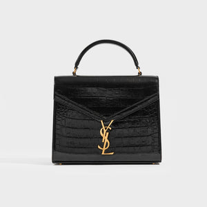 SAINT LAURENT Medium Cassandra Croc-effect Bag in Black