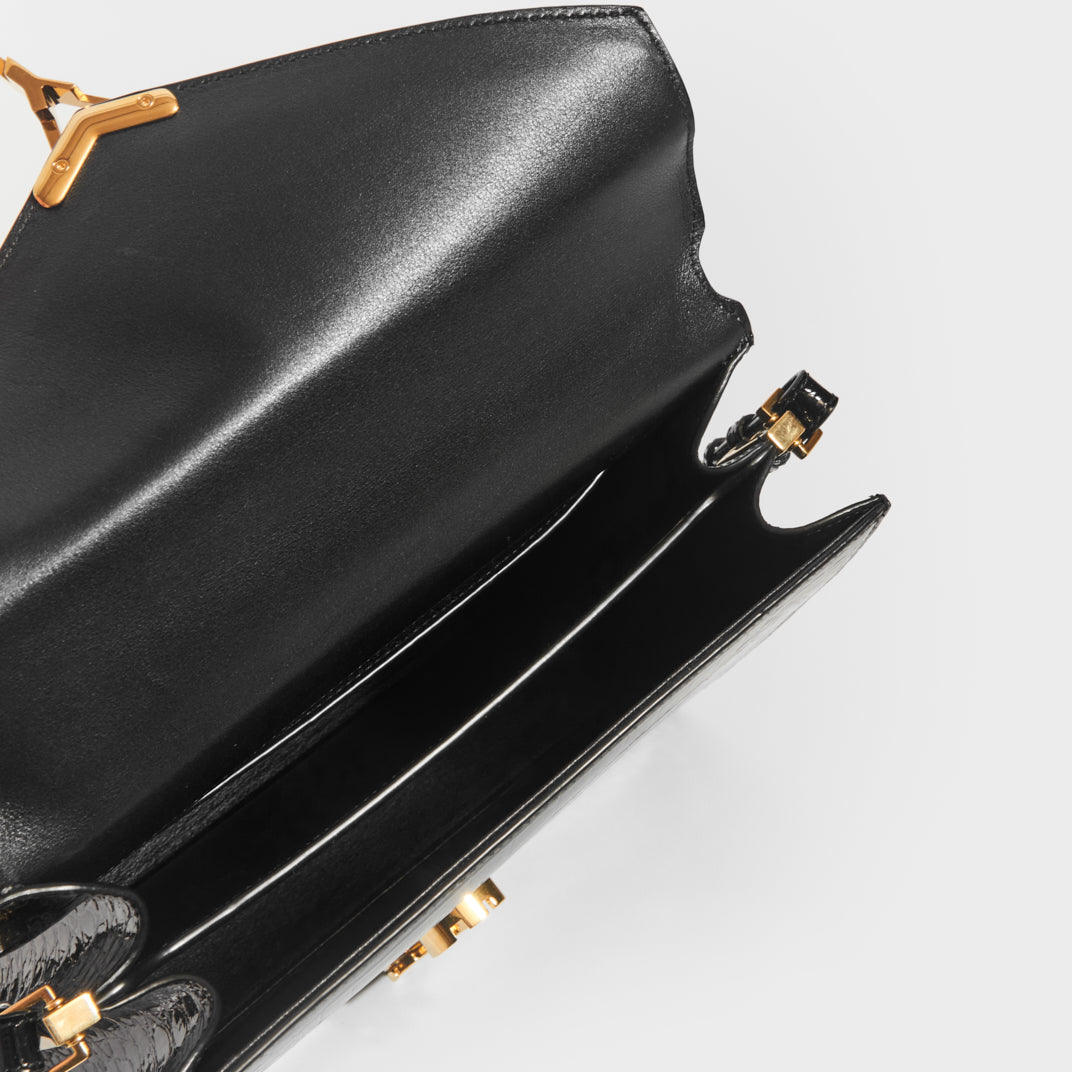 Medium Cassandra Croc-effect Bag in Black