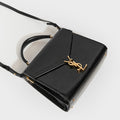 Medium Cassandra Croc-effect Bag in Black