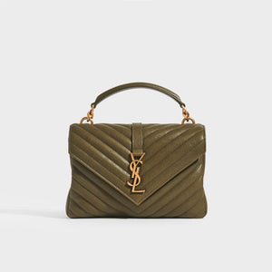 SAINT LAURENT Medium College Bag in Seaweed Green Leather with Gold Hardware