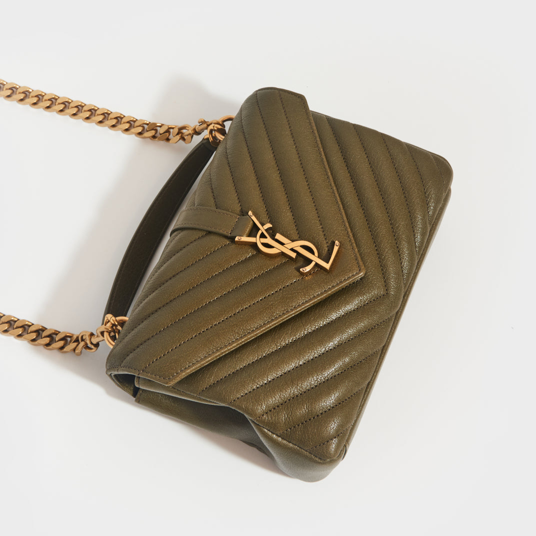 Saint Laurent Khaki Green Medium College Chain Bag ○ Labellov ○ Buy and  Sell Authentic Luxury