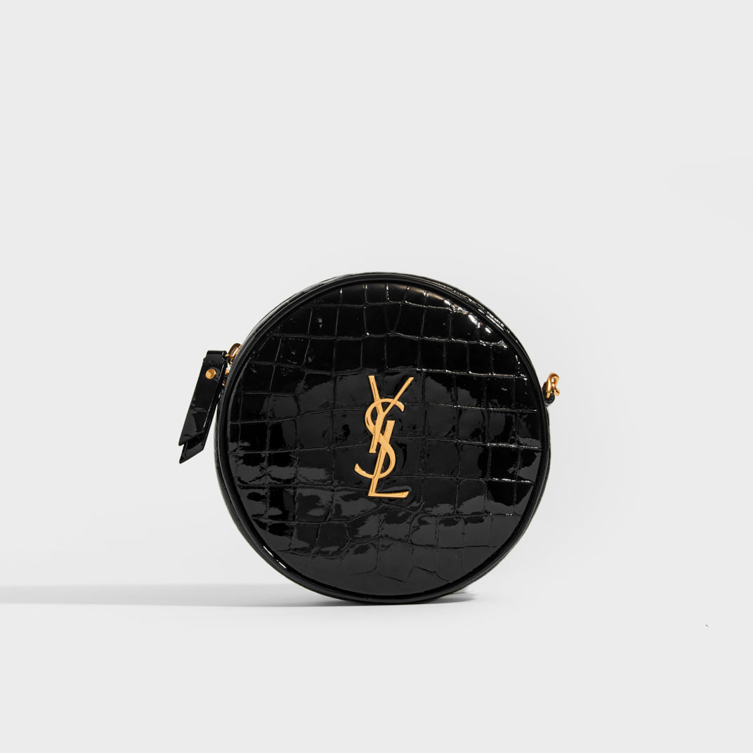 SAINT LAURENT Vinyle Round Camera bag in Black