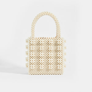 SHRIMPS Antonia Pearl Beaded Top Handle Bag in Cream