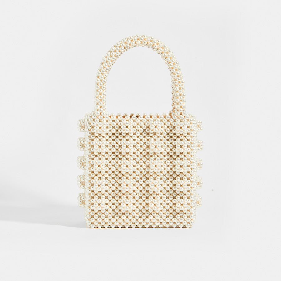 SHRIMPS Antonia Pearl Beaded Top Handle Bag in Cream