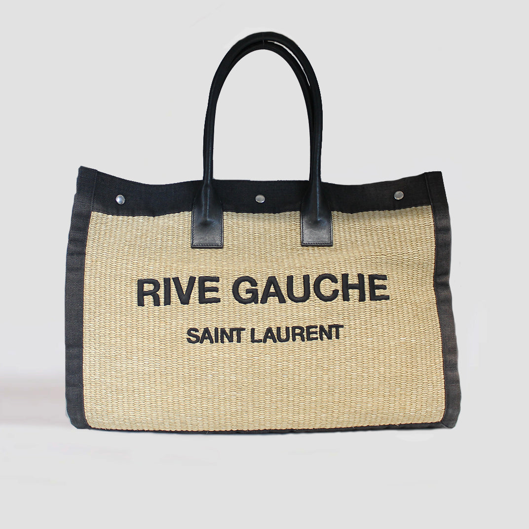 Rive gauche tote bag in raffia and leather