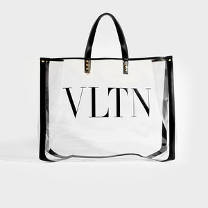 VALENTINO Garavani Grande Plage Leather-Trimmed Studded Logo-Print PVC Tote