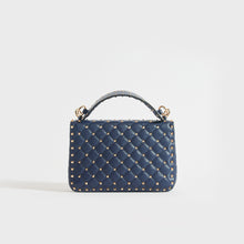 Load image into Gallery viewer, VALENTINO Garavani Rockstud Spike VLTN Quilted Leather Shoulder Bag in Navy