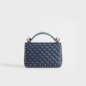 VALENTINO Garavani Rockstud Spike VLTN Quilted Leather Shoulder Bag in Navy