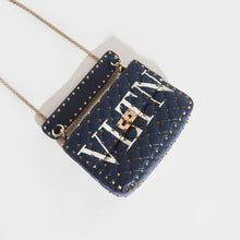 Load image into Gallery viewer, VALENTINO Garavani Rockstud Spike VLTN Quilted Leather Shoulder Bag in Navy