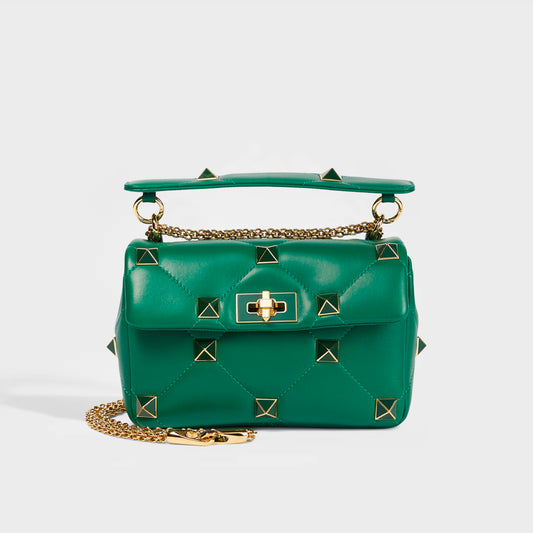 Garavani Roman Medium Stud Leather Shoulder Bag in Green