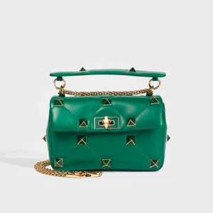 VALENTINO Garavani Roman Medium Stud Leather Shoulder Bag in Green