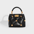 Garavani Roman Stud Small Quilted Leather Tote in Black