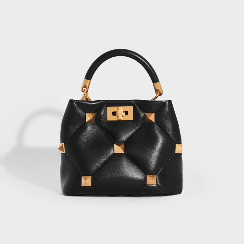 Garavani Roman Stud Small Quilted Leather Tote in Black