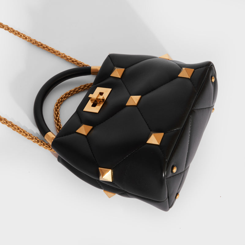 Garavani Roman Stud Small Quilted Leather Tote in Black