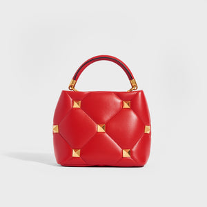 VALENTINO Garavani Roman Stud Small Quilted Leather Tote in Red