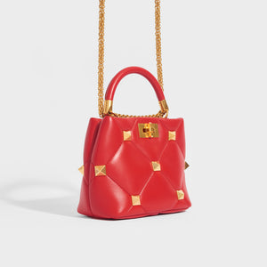VALENTINO Garavani Roman Stud Small Quilted Leather Tote in Red