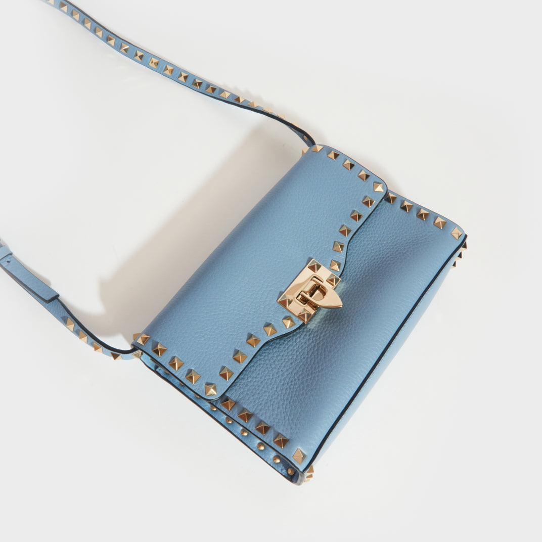 Valentino Rockstud Mini Crossbody Bag Slate Blue at FORZIERI