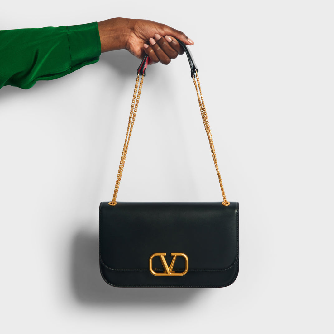 Garavani V Sling Leather Chain Shoulder Bag in Black