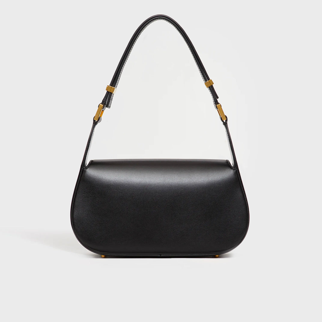 Medium V-Logo Chain Leather Shoulder Bag in Black