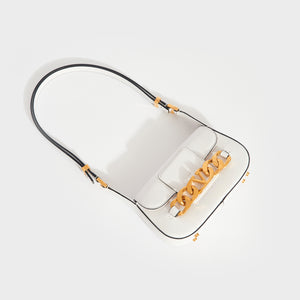 VALENTINO Small V-Logo Chain Leather Shoulder Bag in White