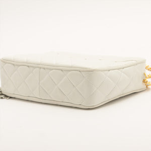 CHANEL Vintage CC Diamond-Quilted Tassel Crossbody Bag in White 1990s "2 Series" [ReSale]